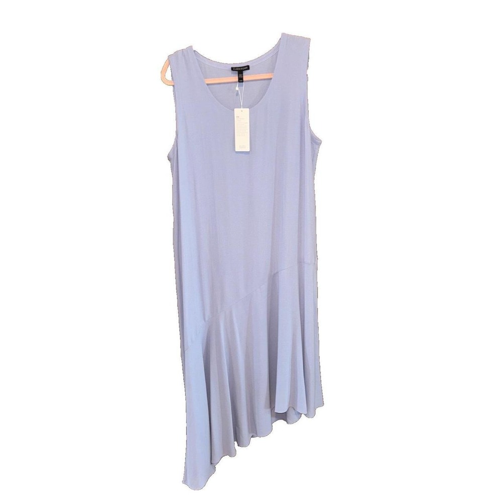 Eileen Fisher Larkspur Blue Silk Georgette Crepe Maxi Dress S0GC1-D4697M Medium